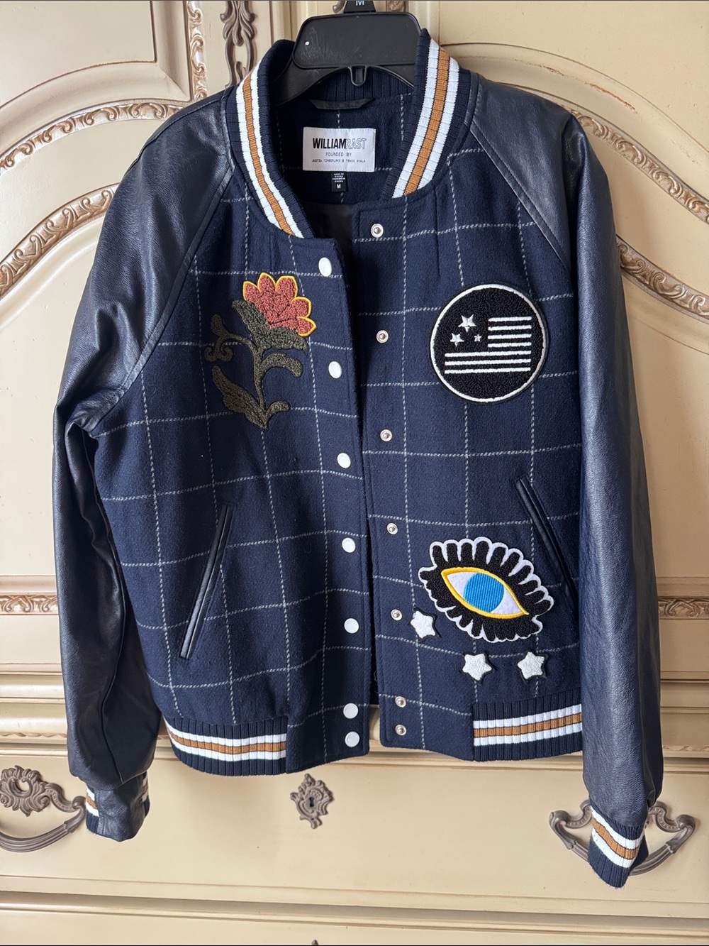 William Rast Navy & Yellow Patchwork Kids Bomber Jacket